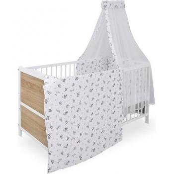 Jonka Babybett Max in Weiß Eiche: Spielparty‑Komplettset mit Bettwäsche, Himmel und 70×140 cm Matratze (inkl. Gitter)