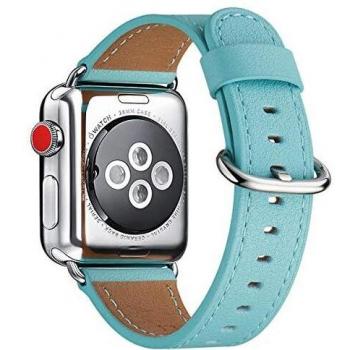 WFEAGL Tiffany Blue Leather Band for Apple Watch 38mm 40mm
