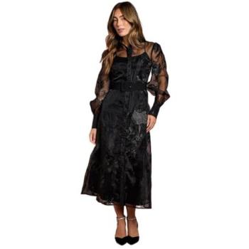 Coastal Glamour Long Sleeve Organza Dress – Black, 10