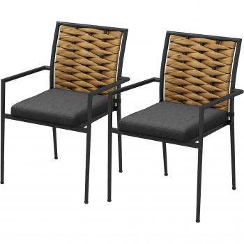 Outsunny 2er-Set Balkonstühle aus Rattan, Gartensessel mit Kissen, Schwarz