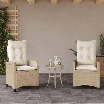 Verstellbare Gartenliege mit Kissen 2 Stück Beige Polyrattan