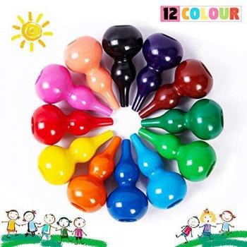 Richgv Children's Art Supplies, 12 Count Non-Toxic Washable Palm-Grip Crayons with Wax Color Pencils