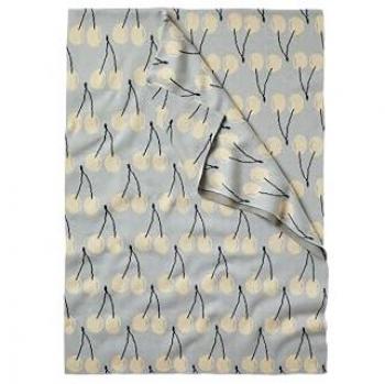 Manta 140x190cm 1000gr 100%acrilico azul con cerezas amarillas benetton fruits be