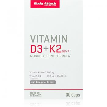 Body Attack Vitamin D3 + K2 Kapseln zur Unterstützung des Immunsystems, 30 Stück