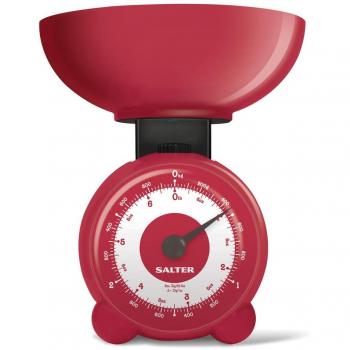 Red Salter Kitchen Scale with Easy-Read Dial and 1 Liter Bowl
