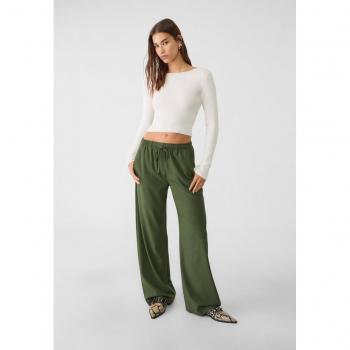 Stradivarius Stylish Long Green Pants Medium