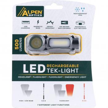 Lampada Frontale Alpen Optics Tek-light Ricaricabile