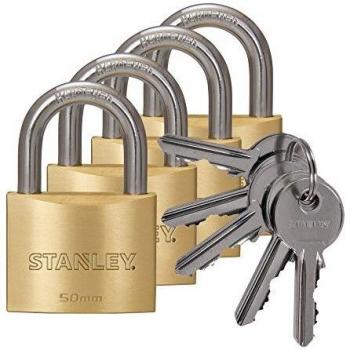 STANLEY Sicherheitsvorhängeschloss 50 mm, 4er Pack, gleichschließend, inklusive 5 Schlüssel