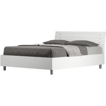 Letto Matrimoniale Francese 140x200 cm testata inclinata con doghe, contenitore, bianco Frassino (variante)