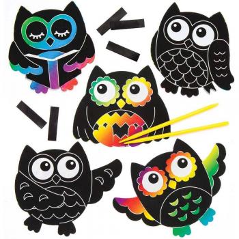 Owl Scratch Art Magnets (Pack of 10) Craft Kits Scratch Art