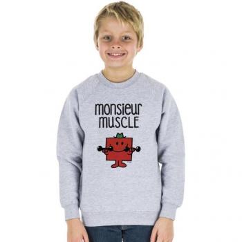 Sweat à capuche MONSIEUR MUSCLE 4 ans gris chiné