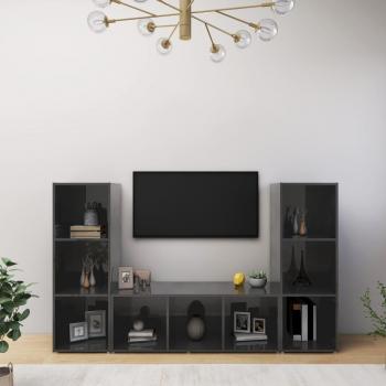 Mobile Porta TV Grigio Lucido 3 Pezzi 107x35x37 cm in Truciolato