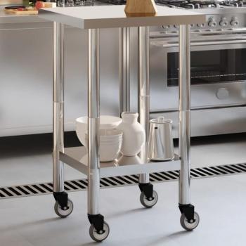 Mesa de cocina con ruedas de acero inox 55x55x85 cm