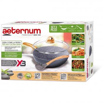 Pentola Wok da 28 cm con Coperchio Legno e Servitore per Spaghetti Aeternum