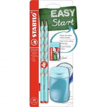 STABILO EASYgraph S Rechtshänder-Schulset Blau mit Dreikant-Bleistiften, Spitzer und Radierer