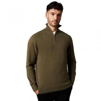Men's Khaki Cotton Rich 1/4 Zip Sweater