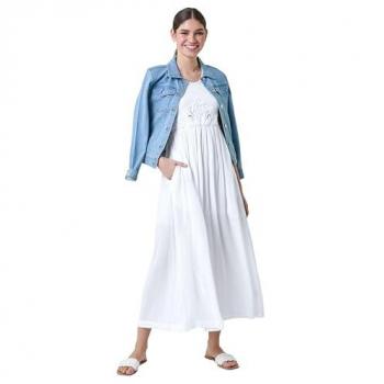 Pure Linen & Lace Mid-Length Dress