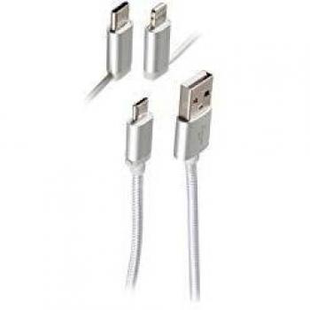 Cavo USB 1 metro 3 in 1 Bianco (USB A, USB C, Micro-USB B, Lightning)