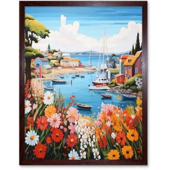 Blue Bay Bliss: Coastal Fishing Village Canvas