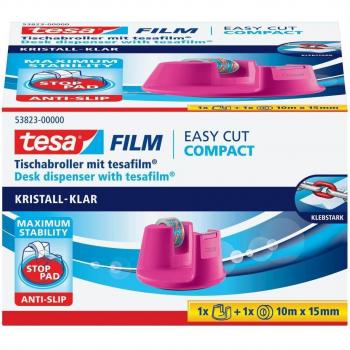 Tesa Easy Cut Compact Dévidoir Table Rose – Ruban Clair 10 m × 15 mm