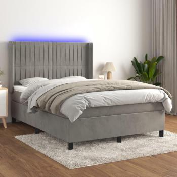 Sommier Multi‑Fonction avec Lattes, Matelas & LED, Gris Clair – 140×190 cm