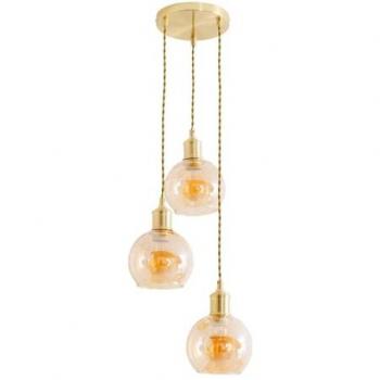 Bellamy Gold Cluster Ceiling Pendant – 3‑Drop Amber Glass Globe Lights (with bulbs)