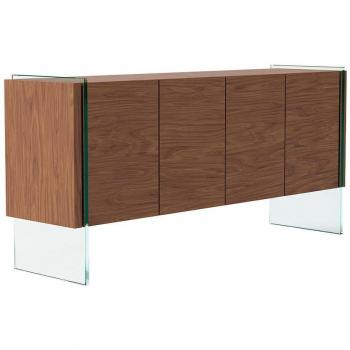 Brown Walnut Panel Sideboard with Tempered Glass Supports – 170×43×77 cm (Angel Cerda)