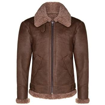 Infinity Leather Men’s XL Brown Sheepskin B3 Aviation Jacket – Houston Model