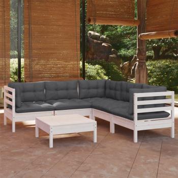Vidaxl Salon Patio en Bois de Pin – 6 éléments + coussins blancs