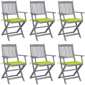 VidaXL Klappbare Gartenstühle-Set 6 Stk. aus Akazien-Massivholz mit Kissen