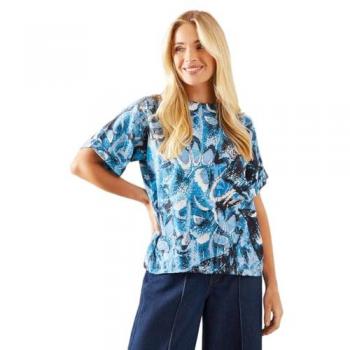 Petite Blue Abstract Print Roll-Up Tee