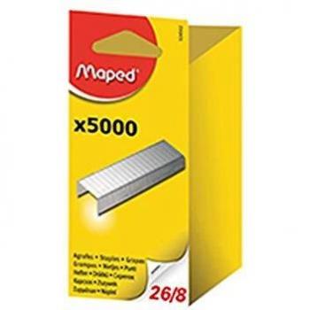 Agrafes grises 26/8 : boîte de 5000, fabriquées par Maped en plastique gris