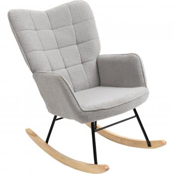 HOMCOM Silla Mecedora Sillón Balancín Butaca de Salón Oscilante 40° con Patas de Madera de Haya y Marco de Acero para Dormitorio Carga 120 kg 71x98x101 cm Gris