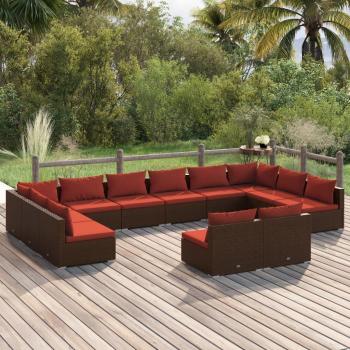 Outdoor 12-Piece Brown Poly Rattan Lounge Set with Cushions