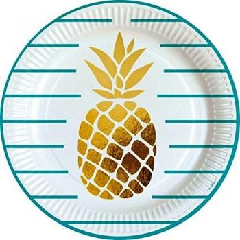 Pacchetto 8 Piatti in Cartone Jadeo Amscan Ananas Dorati 23 cm