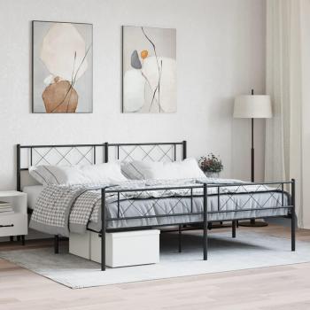 VidaXL Metal Bed Frame with Headboard and Footboard Black 193x203 cm