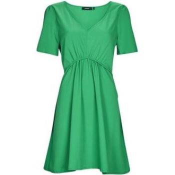 Sérénité Émeraude – Robe Courte à Manches Courtes, Taille Plissée, Vert