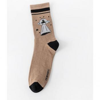 Calcetines de estilo Harajuku con estampado de dibujos animados, largos y de algodón, para hombre y mujer, en negro y marrón