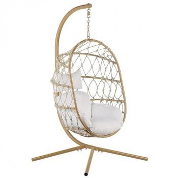 Sedia appesa beige con supporto e morbido cuscino Adria