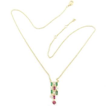 Collar 'Sissi' en Verde y Rosa con Baño de Oro