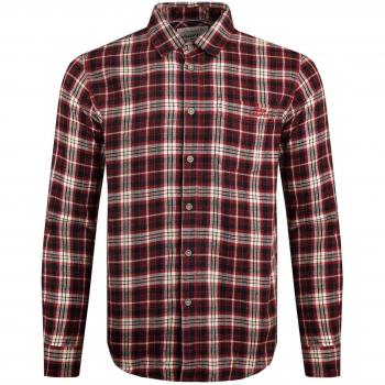 Weird Fish Organic Long Sleeve Herringbone Check Shirt in Foxberry