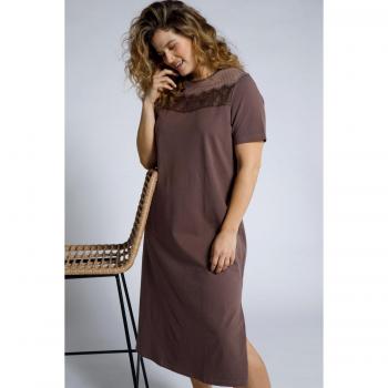 Camicia da notte con pizzo, mezze maniche, scollo a girocollo, marrone, taglia 48/50, Ulla Popken