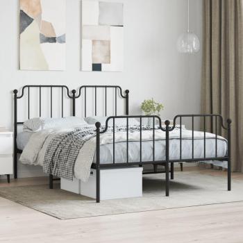 VidaXL Metal Bed Frame without Mattress with Footboard Black 53.1x74.8