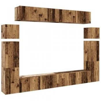 Set mobile TV da parete 8 parti in legno antico
