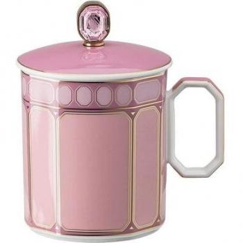 Mug con coperchio Signum in porcellana rosa di Swarovski by Rosenthal