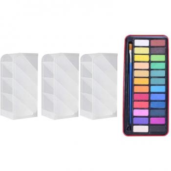 Set de 24 Tabletas de Acuarela Sólida y 3 Lápices Translúcidos Blancos, Carcasa 12 Bolsillos