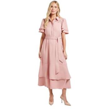 Wallis Pink Lace Insert Ruffled Sleeve Midi Dress – Size 14