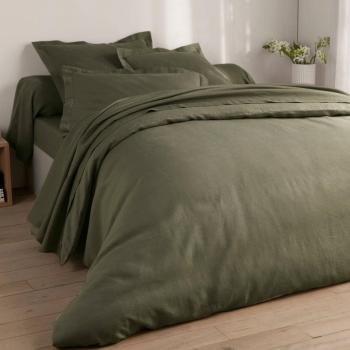 Housse de couette vert kaki 240x220 en lin