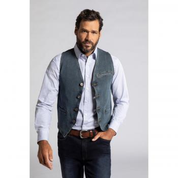 Gilet blu di jeans con scollo a V, tre tasche, Uomo, 7XL, FLEXNAMIC®, Cotone, JP1880
