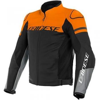 Chaqueta de piel Dainese Agile para moto, negro/naranja 56